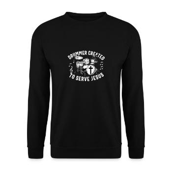 Christlicher Schlagzeuger Schlagzeuger Stick-Männer Jesus - Unisex Pullover - Schwarz - Vorne - Alina (178cm) & Michal (187cm)