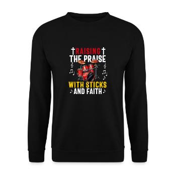 Christlicher Schlagzeuger Schlagzeuger Stick-Männer Jesus - Unisex Pullover - Schwarz - Vorne - Alina (178cm) & Michal (187cm)