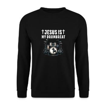 Christlicher Schlagzeuger Schlagzeuger Stick-Männer Jesus - Unisex Pullover - Schwarz - Vorne - Alina (178cm) & Michal (187cm)