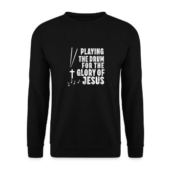 Christlicher Schlagzeuger Schlagzeuger Stick-Männer Jesus - Unisex Pullover - Schwarz - Vorne - Alina (178cm) & Michal (187cm)