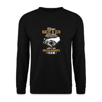 Unschlagbares Team - für katzenliebhaber - Unisex Pullover - Schwarz - Vorne - Alina (178cm) & Michal (187cm)