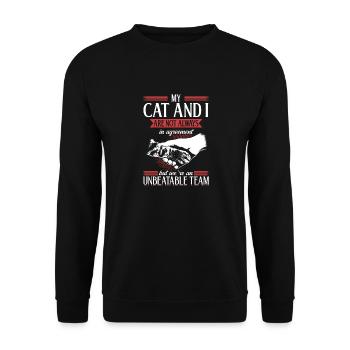 Unschlagbares Team - für katzenliebhaber - Unisex Pullover - Schwarz - Vorne - Alina (178cm) & Michal (187cm)
