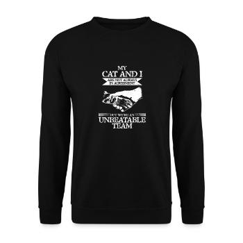 Unschlagbares Team - für katzenliebhaber - Unisex Pullover - Schwarz - Vorne - Alina (178cm) & Michal (187cm)
