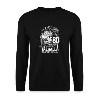 80. Geburtstag Mann Wikinger Valhalla 80 Jahre - Unisex Pullover - Schwarz - Vorne - Alina (178cm) & Michal (187cm)