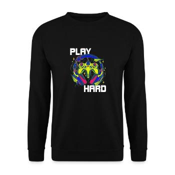Play Hard Gamer Controller Neon Design - Unisex Pullover - Schwarz - Vorne - Alina (178cm) & Michal (187cm)