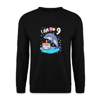 J’ai 9 ans Dauphins Dauphin 9ème anniversaire - Sweat-shirt Unisexe - noir - Devant - Alina (178cm) & Michal (187cm)