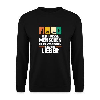Hund Dobermann - Unisex Pullover - Schwarz - Vorne - Alina (178cm) & Michal (187cm)
