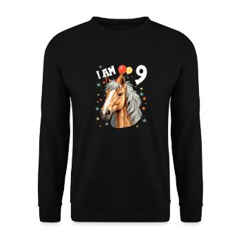J’ai 9 ans Chevaux Cheval 9e anniversaire - Sweat-shirt Unisexe - noir - Devant - Alina (178cm) & Michal (187cm)