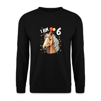 Ich bin 6 Jahre alt Pferde Pferd 6. Geburtstag - Unisex Pullover - Schwarz - Vorne - Alina (178cm) & Michal (187cm)