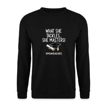 Master Of Social Work Soziale Arbeit Studium - Unisex Pullover - Schwarz - Vorne - Alina (178cm) & Michal (187cm)