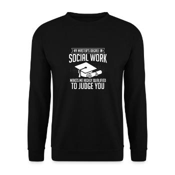 Master Of Social Work Soziale Arbeit Studium - Unisex Pullover - Schwarz - Vorne - Alina (178cm) & Michal (187cm)