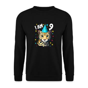 J’ai 9 ans Léopard Léopard 9e anniversaire - Sweat-shirt Unisexe - noir - Devant - Alina (178cm) & Michal (187cm)