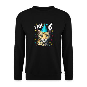 Ich bin 6 Jahre alt Leoparde Leopard 6. Geburtstag - Unisex Pullover - Schwarz - Vorne - Alina (178cm) & Michal (187cm)