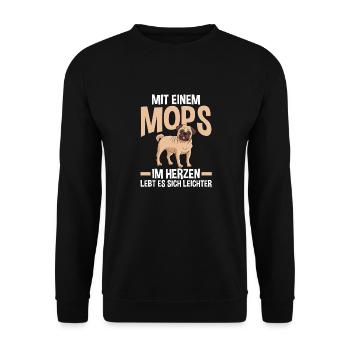 Hund Mops - Unisex Pullover - Schwarz - Vorne - Alina (178cm) & Michal (187cm)