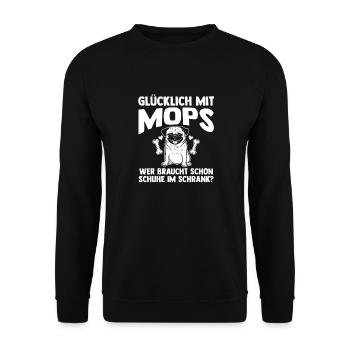 Hund Mops - Unisex Pullover - Schwarz - Vorne - Alina (178cm) & Michal (187cm)