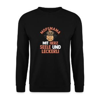 Mopsmama Hund Mops - Unisex Pullover - Schwarz - Vorne - Alina (178cm) & Michal (187cm)