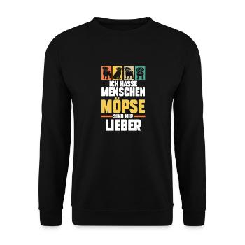 Mopsmama Hundemama Hund Mops - Unisex Pullover - Schwarz - Vorne - Alina (178cm) & Michal (187cm)