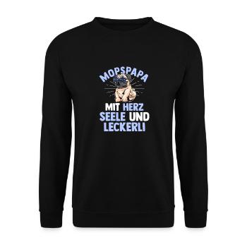 Mopspapa Hundepapa Hund Mops - Unisex Pullover - Schwarz - Vorne - Alina (178cm) & Michal (187cm)