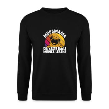 Hundemama Mopsmama Frauchen Hund Mops - Unisex Pullover - Schwarz - Vorne - Alina (178cm) & Michal (187cm)