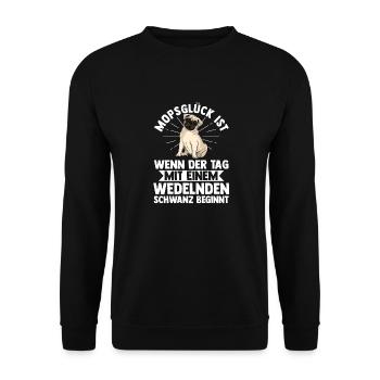 Hund Mops - Unisex Pullover - Schwarz - Vorne - Alina (178cm) & Michal (187cm)