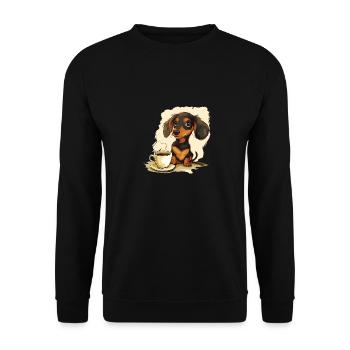 Cute Dachshund Doxie with a Cup of Coffee Wiener - Unisex Sweatshirt - black - Front - Alina (178cm) & Michal (187cm)