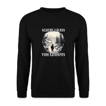 Krampus Maske | Krampus Kostüm | Germanische - Unisex Pullover - Schwarz - Vorne - Alina (178cm) & Michal (187cm)