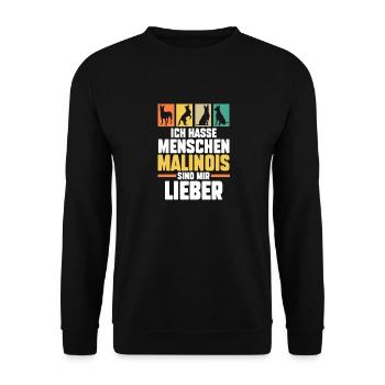 Belgischer Schäferhund Hund Malinois - Unisex Pullover - Schwarz - Vorne - Alina (178cm) & Michal (187cm)