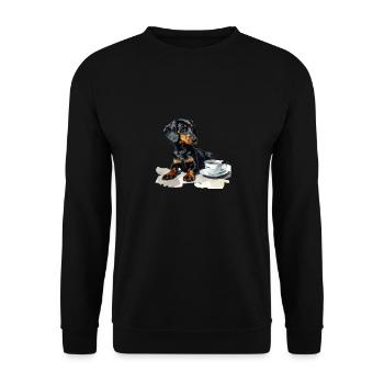 Cute Dachshund Doxie with a Cup of Coffee Wiener - Unisex Sweatshirt - black - Front - Alina (178cm) & Michal (187cm)