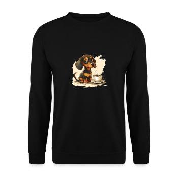Cute Dachshund Doxie with a Cup of Coffee Wiener - Unisex Sweatshirt - black - Front - Alina (178cm) & Michal (187cm)