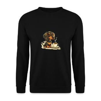 Cute Dachshund Doxie with a Cup of Coffee Wiener - Unisex Sweatshirt - black - Front - Alina (178cm) & Michal (187cm)