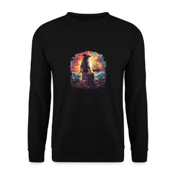 PiratShirt Kapitän Piratenflagge - Unisex Pullover - Schwarz - Vorne - Alina (178cm) & Michal (187cm)