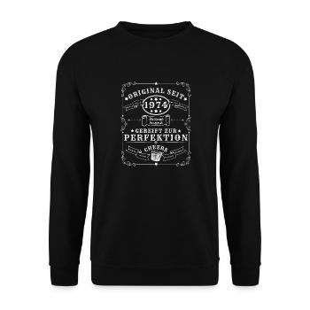 50 Geburtstag - 1974 Jahrgang , Whisky/Gin - Unisex Pullover - Schwarz - Vorne - Alina (178cm) & Michal (187cm)