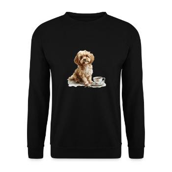 Maltipoo mignon avec une tasse de café Maltipoo - Sweat-shirt Unisexe - noir - Devant - Alina (178cm) & Michal (187cm)