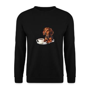Cute Dachshund Doxie with a Cup of Coffee Wiener - Unisex Sweatshirt - black - Front - Alina (178cm) & Michal (187cm)