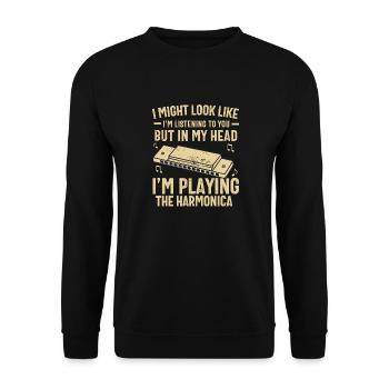 Mundharmonikaspieler für Männer Frauen Lustiger Harmoniker - Unisex Pullover - Schwarz - Vorne - Alina (178cm) & Michal (187cm)