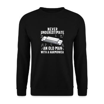 Mundharmonikaspieler für Männer Frauen Lustiger Harmoniker - Unisex Pullover - Schwarz - Vorne - Alina (178cm) & Michal (187cm)