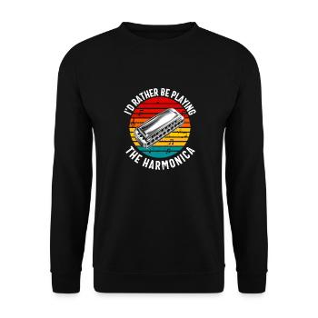Mundharmonikaspieler für Männer Frauen Lustiger Harmoniker - Unisex Pullover - Schwarz - Vorne - Alina (178cm) & Michal (187cm)