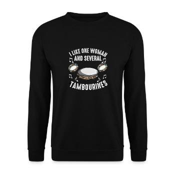 Tamburin für Männer Frauen Lustiger Tamburinspieler - Unisex Pullover - Schwarz - Vorne - Alina (178cm) & Michal (187cm)