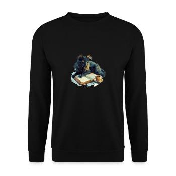 Cats Books Tea Reading - Cute Funny Graphic - Unisex Pullover - Schwarz - Vorne - Alina (178cm) & Michal (187cm)