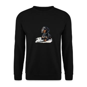 Cute Dachshund Doxie with a Cup of Coffee Wiener - Unisex Sweatshirt - black - Front - Alina (178cm) & Michal (187cm)