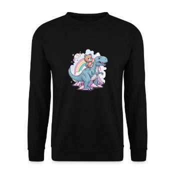 Goth Pastel Creepy Voodoo Teddy Bear Riding T-Rex - Unisex Sweatshirt - black - Front - Alina (178cm) & Michal (187cm)