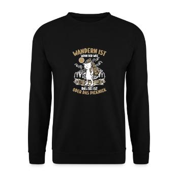 Wanderer Katze Bergwandern Bergklettern Wandern - Unisex Pullover - Schwarz - Vorne - Alina (178cm) & Michal (187cm)