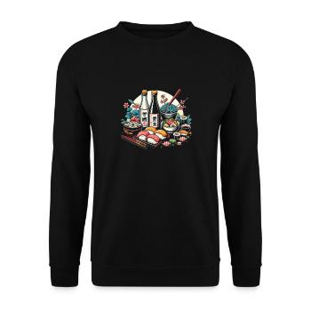 Sushi & Sake Elegance - Artistic Japanese Cuisine - Unisex Sweatshirt - black - Front - Alina (178cm) & Michal (187cm)