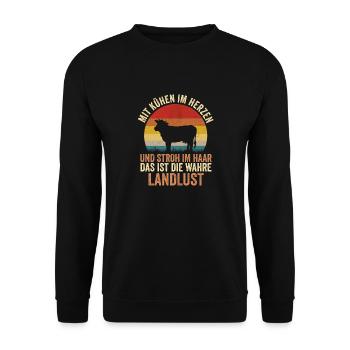 Kuh Bauer Bauernhof Kuhbauer Kühe - Unisex Pullover - Schwarz - Vorne - Alina (178cm) & Michal (187cm)