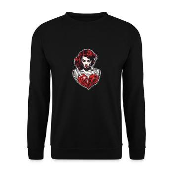 Rothaarige starke Frau mit rotem Herz rote Haare - Unisex Pullover - Schwarz - Vorne - Alina (178cm) & Michal (187cm)