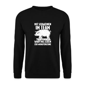 Schwein Schweinebauer Bauernhof Schweine - Unisex Pullover - Schwarz - Vorne - Alina (178cm) & Michal (187cm)