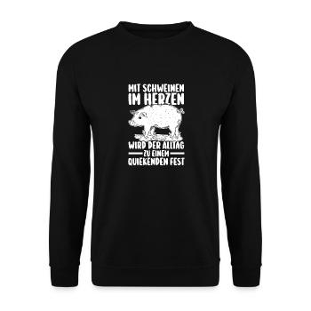 Schwein Schweinebauer Bauernhof Schweine - Unisex Pullover - Schwarz - Vorne - Alina (178cm) & Michal (187cm)