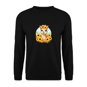 Alpaka mit Sonnenblumen - Unisex Pullover - Schwarz - Vorne - Alina (178cm) & Michal (187cm)