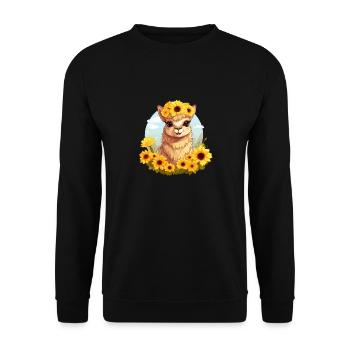 Alpaka mit Sonnenblumen - Unisex Pullover - Schwarz - Vorne - Alina (178cm) & Michal (187cm)