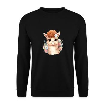 Alpaka mit Blumen - Unisex Pullover - Schwarz - Vorne - Alina (178cm) & Michal (187cm)